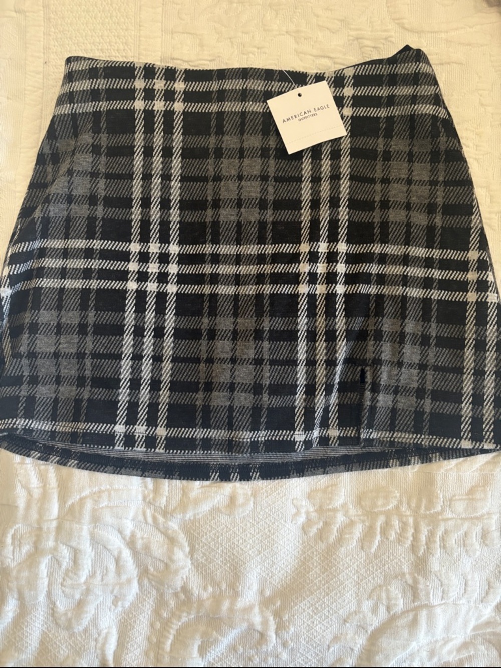American Eagle Outfitters Black and Gray Plaid A-Line Mini Skirt